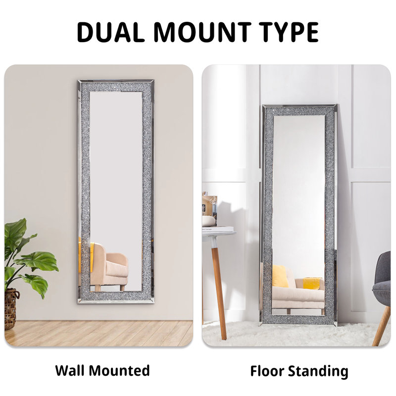 Everly Quinn Casmer Diamond Floor Mirror 22" Wide with Stand & Reviews